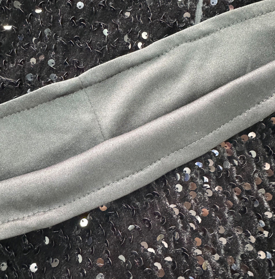 Women sexy sequin V Neck Strapless Feather Bodycon dress 15