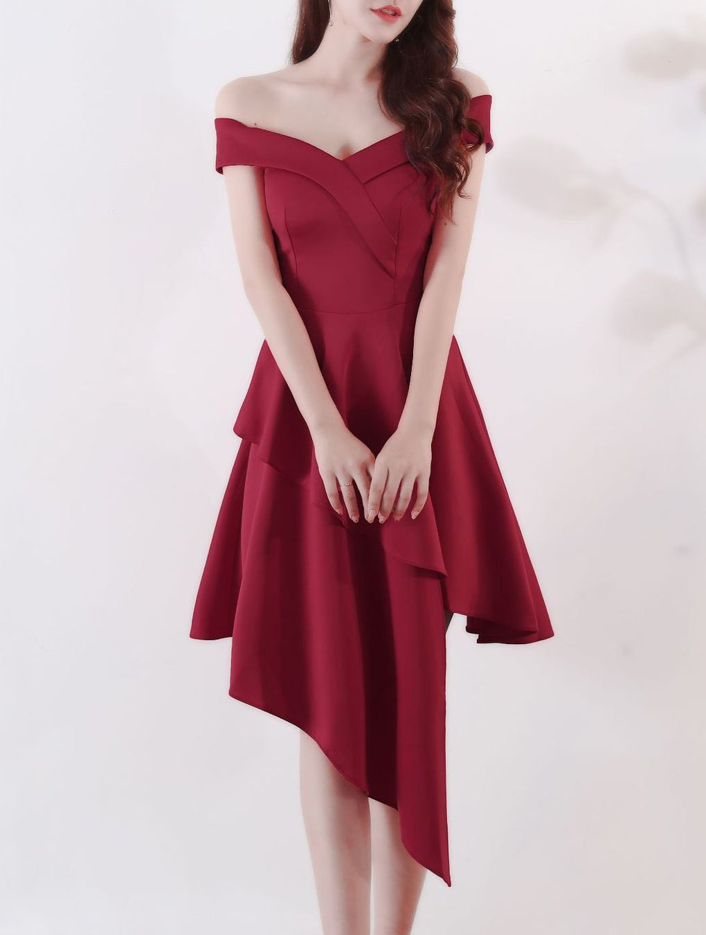 Evening Dress Winter Short Formal Party Dress Women'S Fashion Off Shoulder Solid Irregular Bridesmaid Dress 5