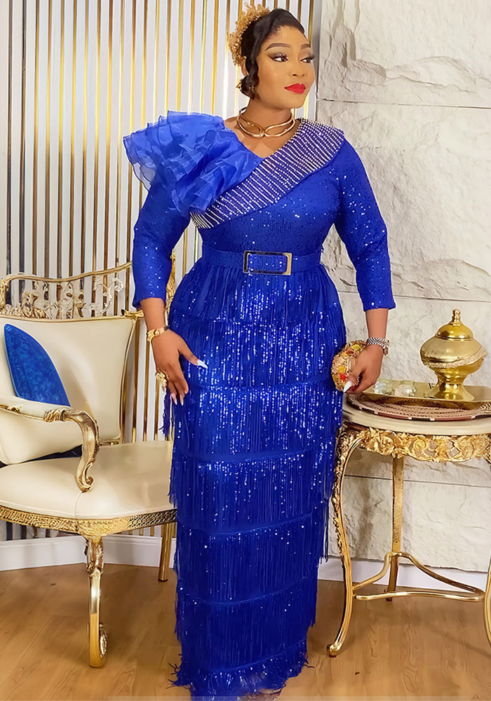 Plus-size African Women sexy tassel sequin dress