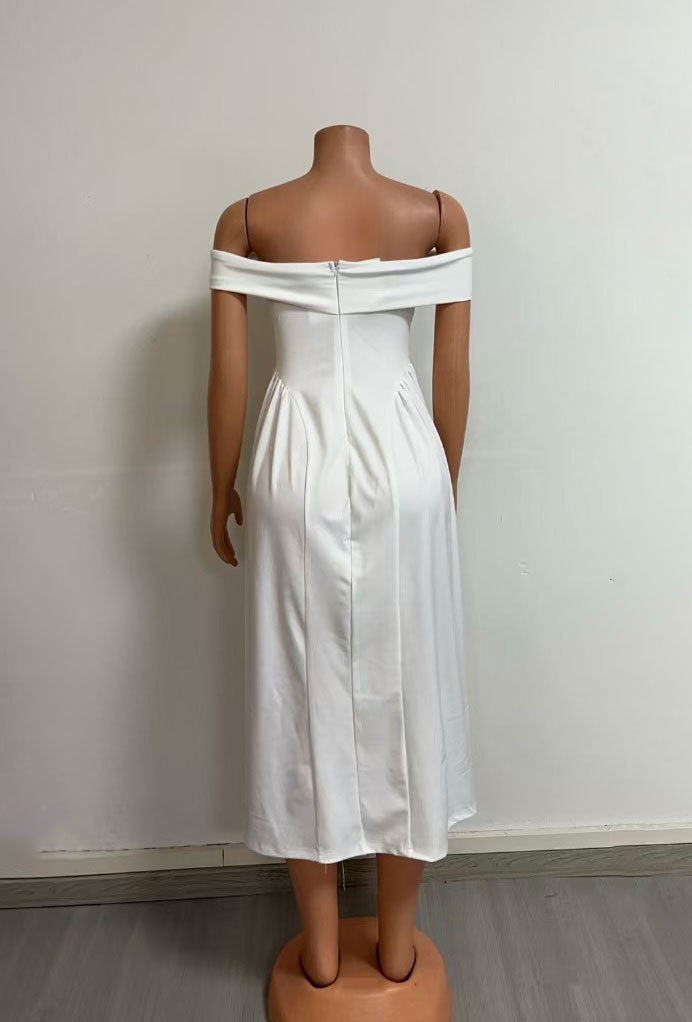 Women Elegant Solid Off Shoulder Formal Party Dress 14