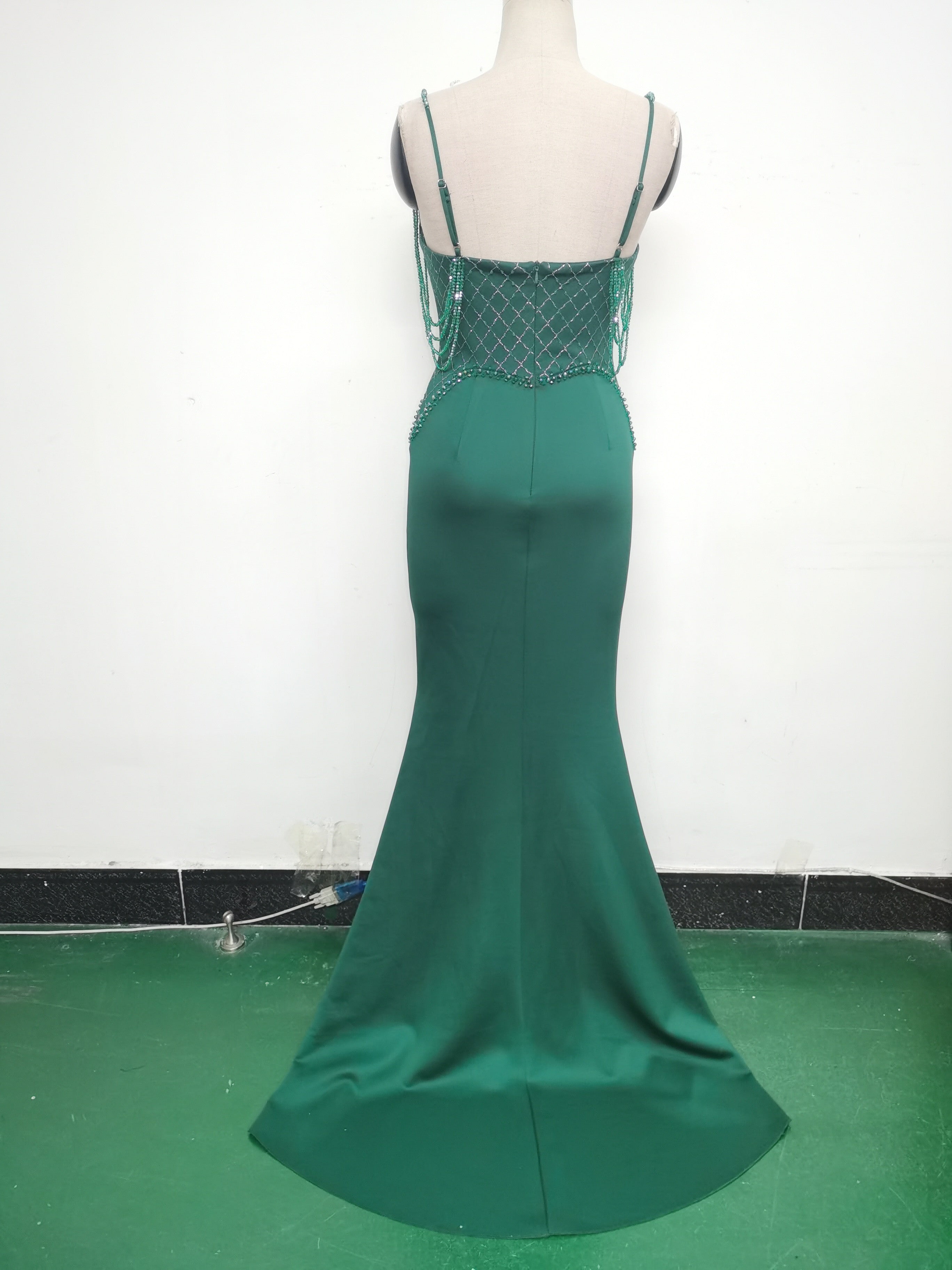 Women lace mesh herringbone Lace-Up beaded Formal Party evening dress 34