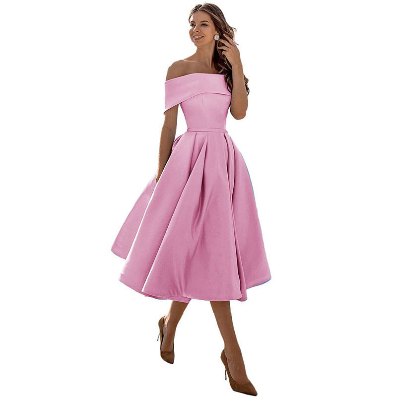 Elegant Off Shoulder Solid Color A-line Party Dress（Processing time need 3-6 days） 6