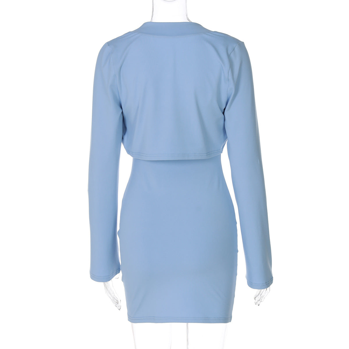 Women Autumn Long Sleeve Cape Strapless Sexy Strapless Top and Bodycon Dress Two-Piece Set 8