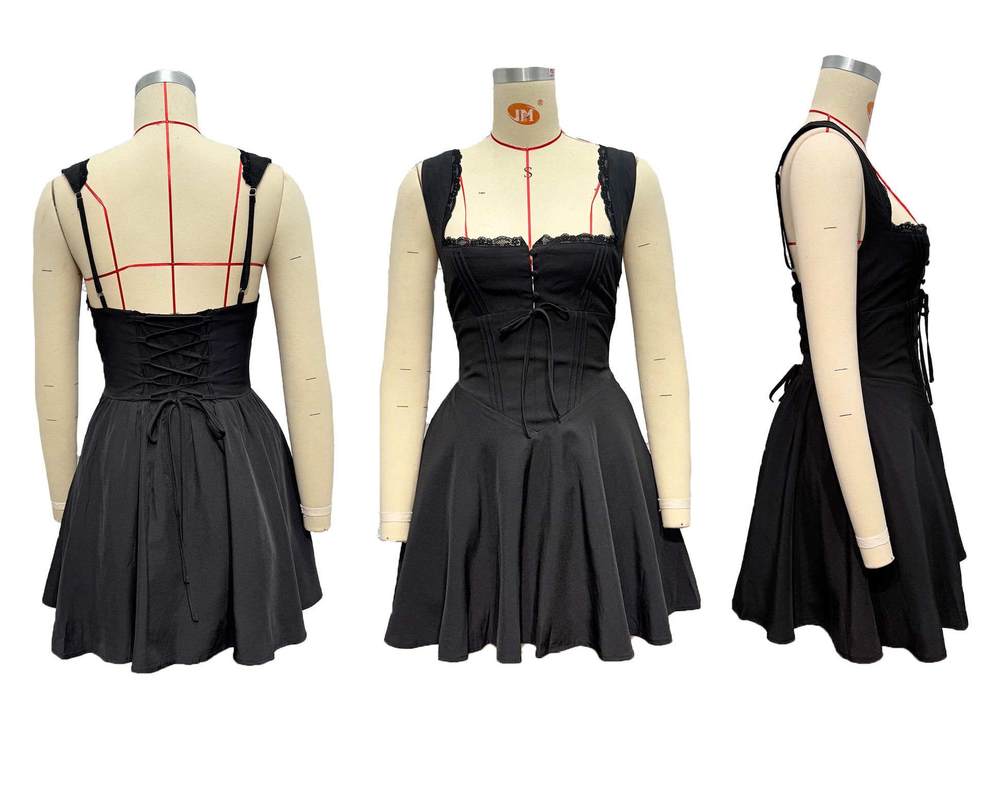 Sexy Lace Patchwork Strap Low Back A-line Short Dress 10