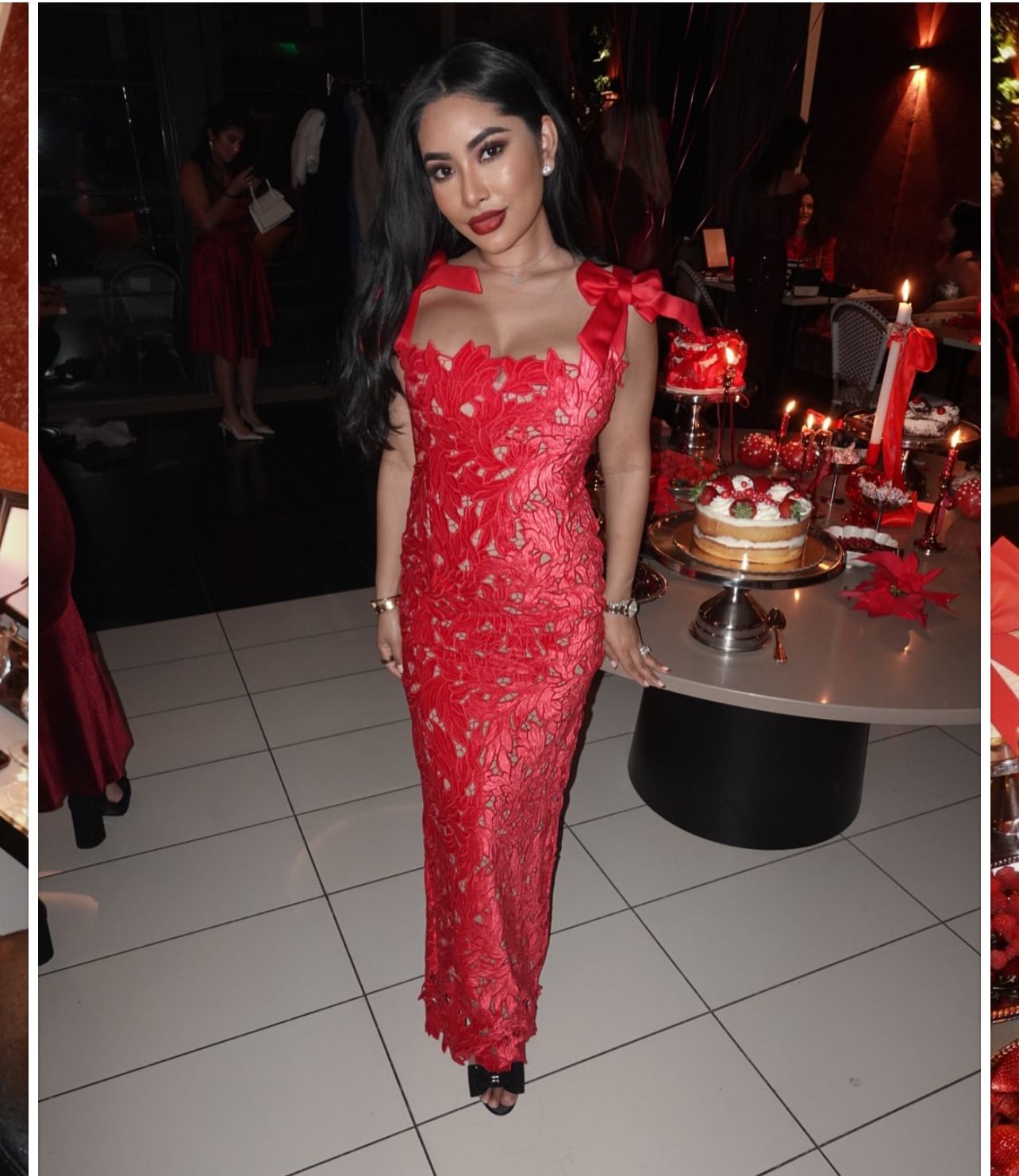 Women Spring and Summer Bow Embroidered Hollow Bodycon Dress 8