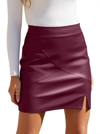 High Waist Tight Fitting Mini Short Leather Skirt 7