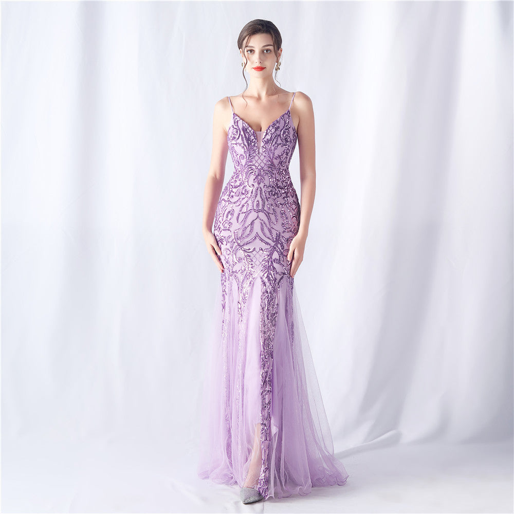 Floral Sequin Mesh Evening Dress 8