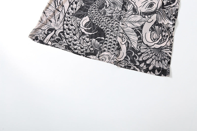 Women's Fall Fashion Style Mesh Print See-Through Turtleneck Slim Fit Dress 15