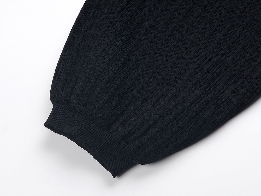 Fashion V-Neck Puff Sleeve Slit Long Sweater Dress Single-Breasted Chic Slim Waist Knitting Dress 9