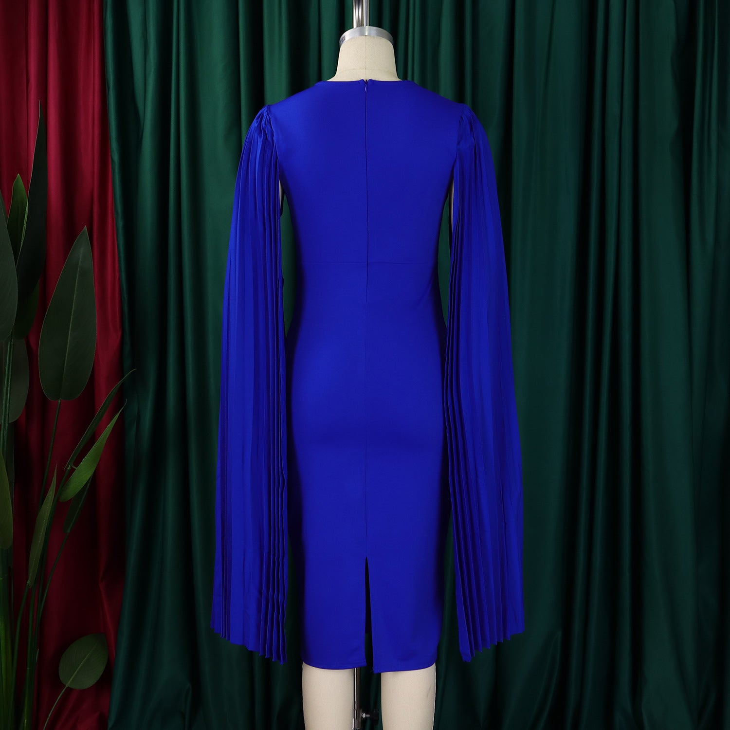 Women's Fashion Solid Color Round Neck Pleated Shawl Sleeve Formal Party Evening Dress 18