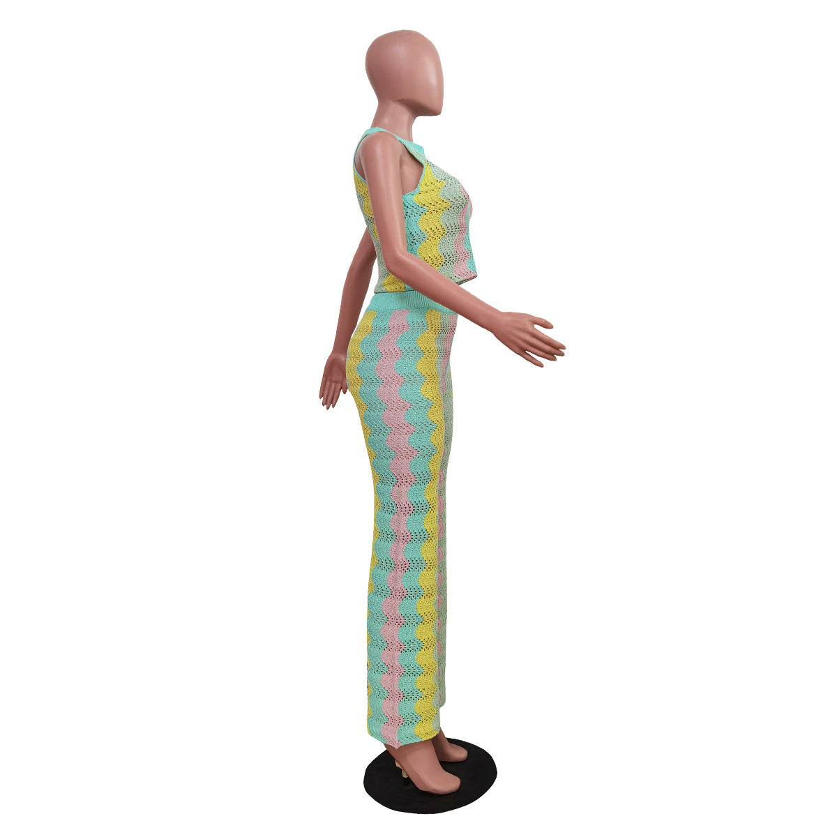 Women knitting sleeveless Top and Bell Bottom Pant two-piece set 7