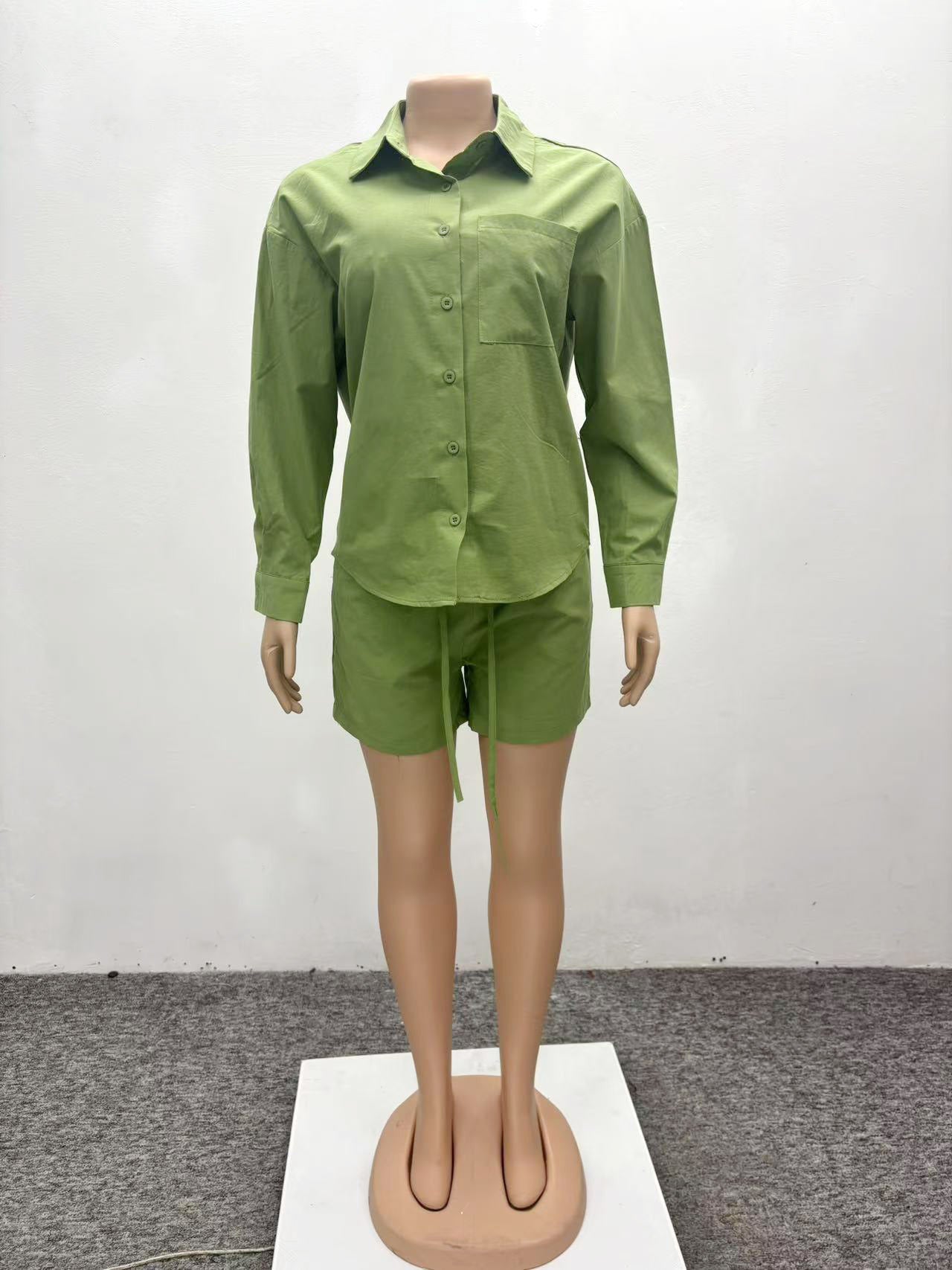 African Print Long-Sleeve Shirt Shorts Two-Piece Set 10