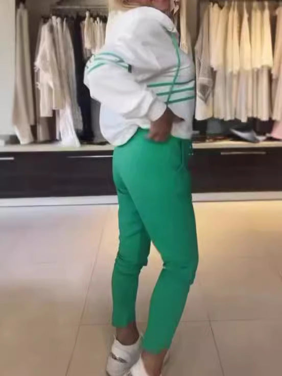 Autumn Fashion Color Matching Hooded Long-Sleeved Hoodies Casual Pants Sports Two-Piece Set For Women 5