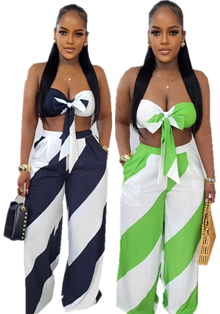 Women's Sexy Fashion Printed Strapless Two Piece Loose Wide Leg Pants Set