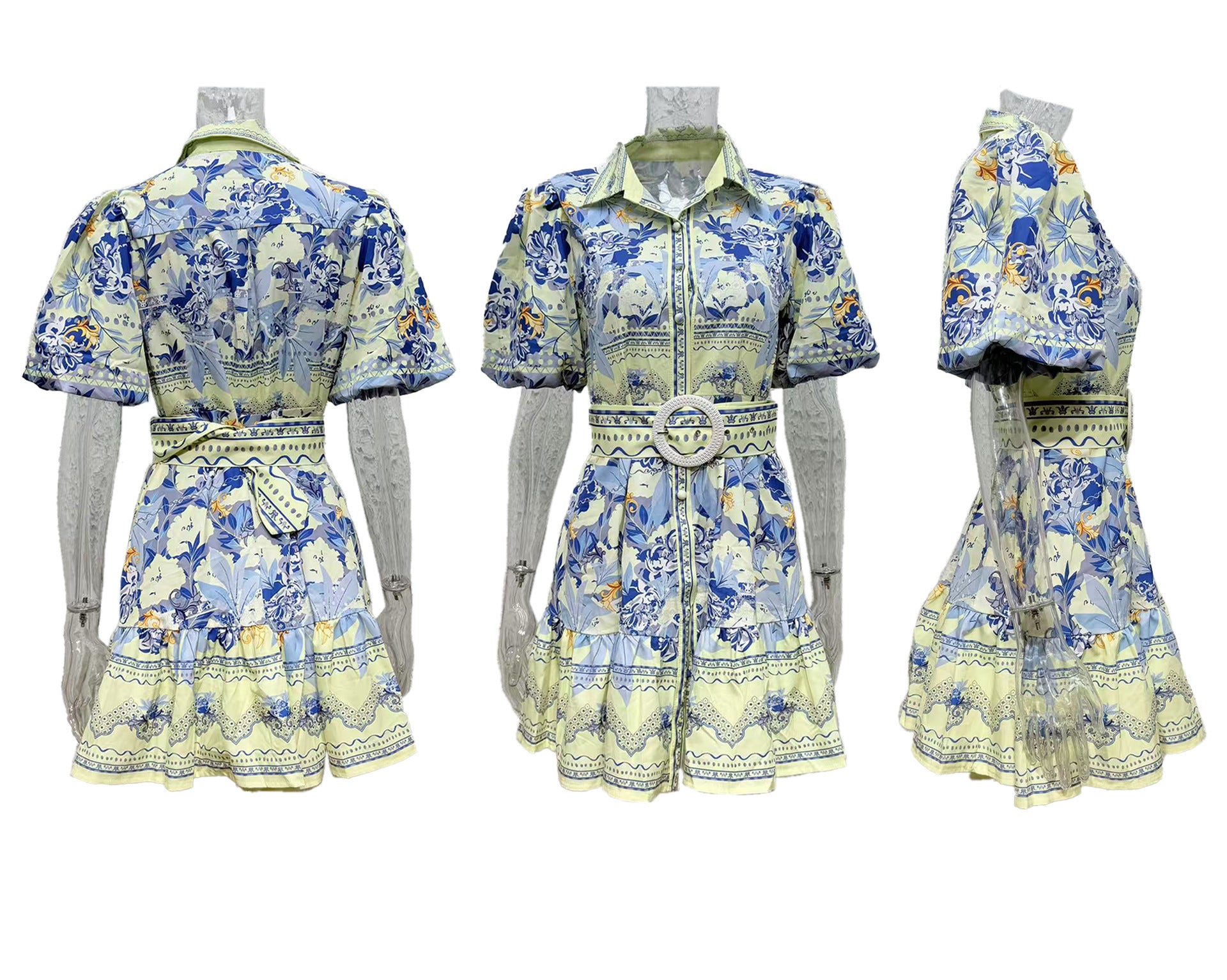 Summer Casual Fashion Print Turndown Collar Women's Shirt Dress 5