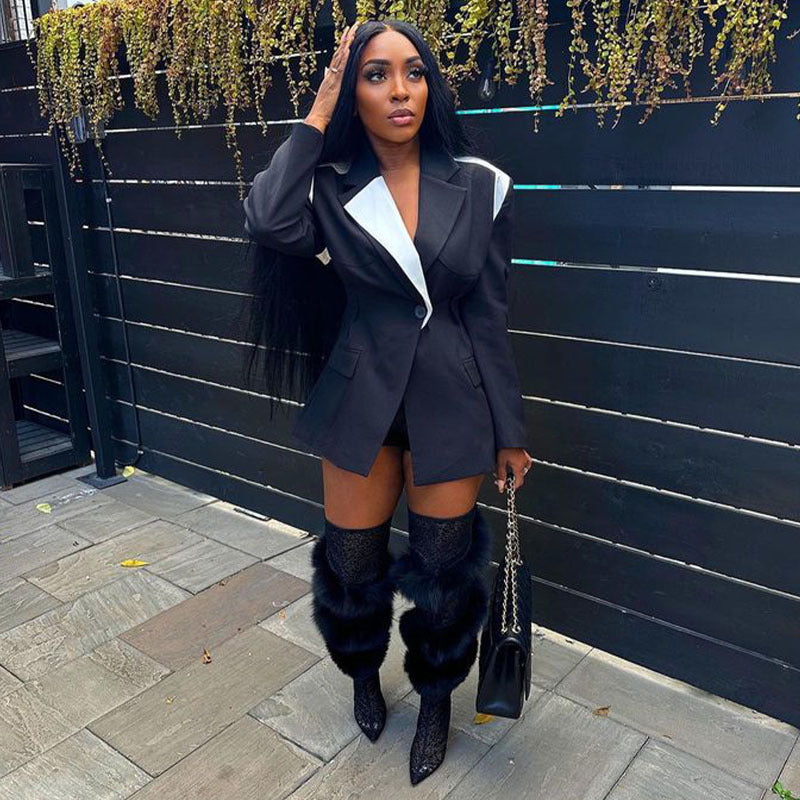 Women's Autumn and Winter Fashionable Color Block Chic Elegant Blazer 7