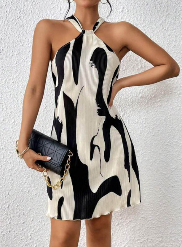 Casual Fashion Print Halter Neck Mini Dress 4