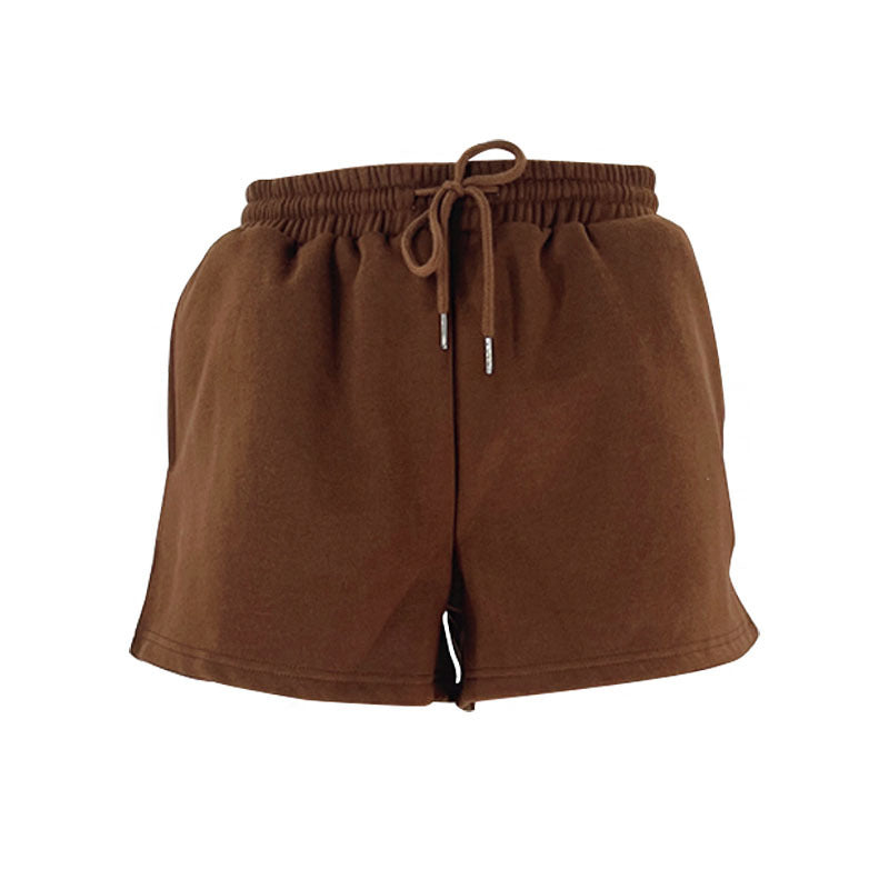 Fall Winter Solid Color Round Neck Pullover Long Sleeve Hoodies Women's Fashion Casual Shorts Two Piece Set 37