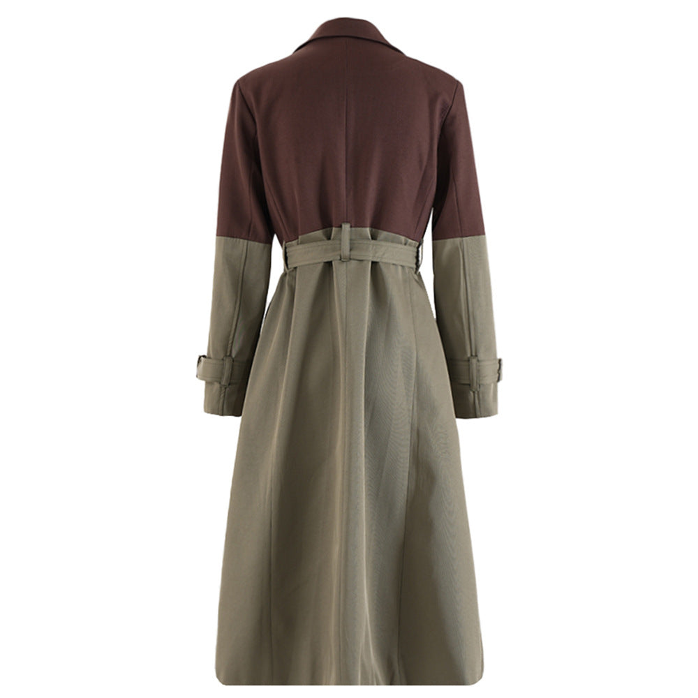 Women Fashion Contrast Patchwork Lace-Up Coat Windbreaker 5