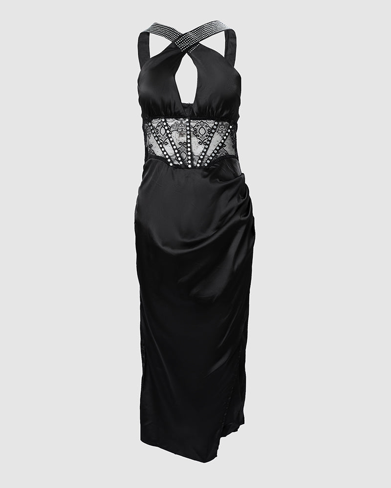 Women'S Straps Solid Satin Tight Fitting Club Dress 7