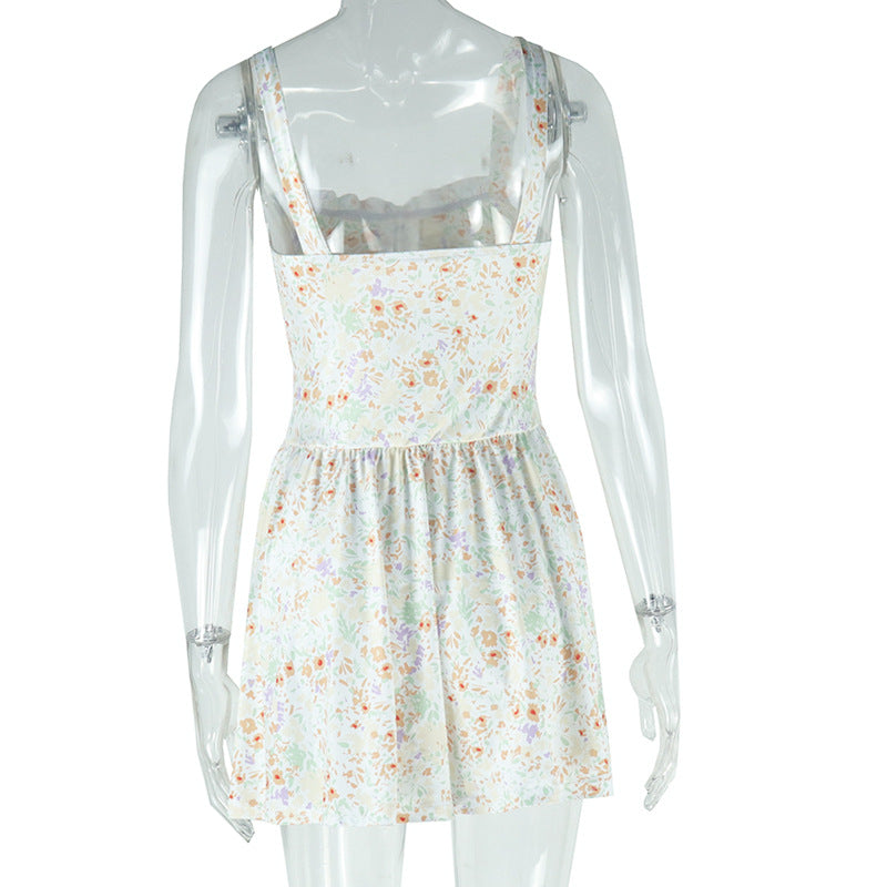 Fashionable Print Sexy Deep V-Neck Strap Slim Waist Irregular Dress 6