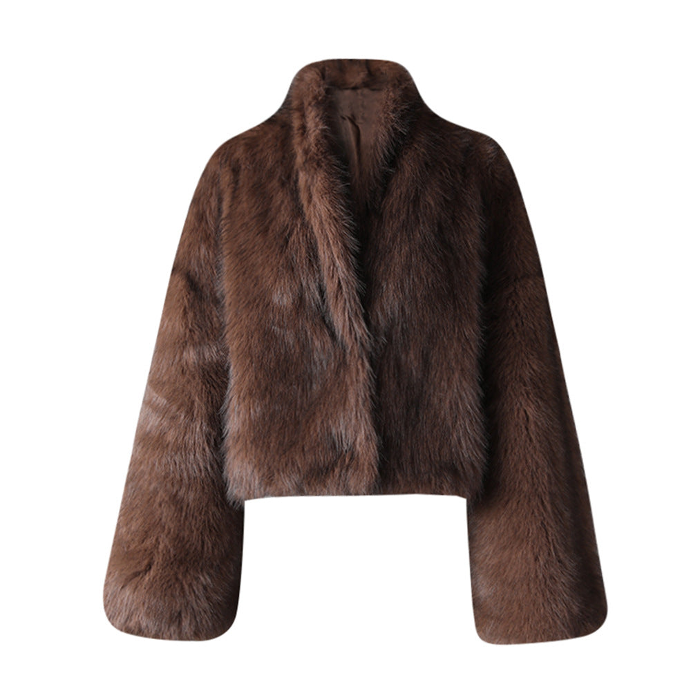 Women Short Pu-Leather Winter Plush Jacket 3