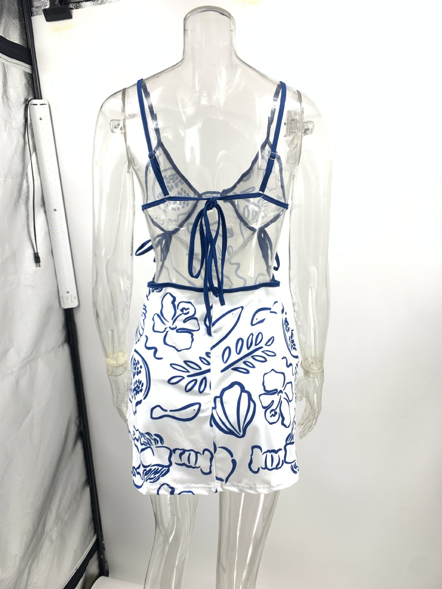 Women Summer Sexy Backless Sling Print Mini Dress 8