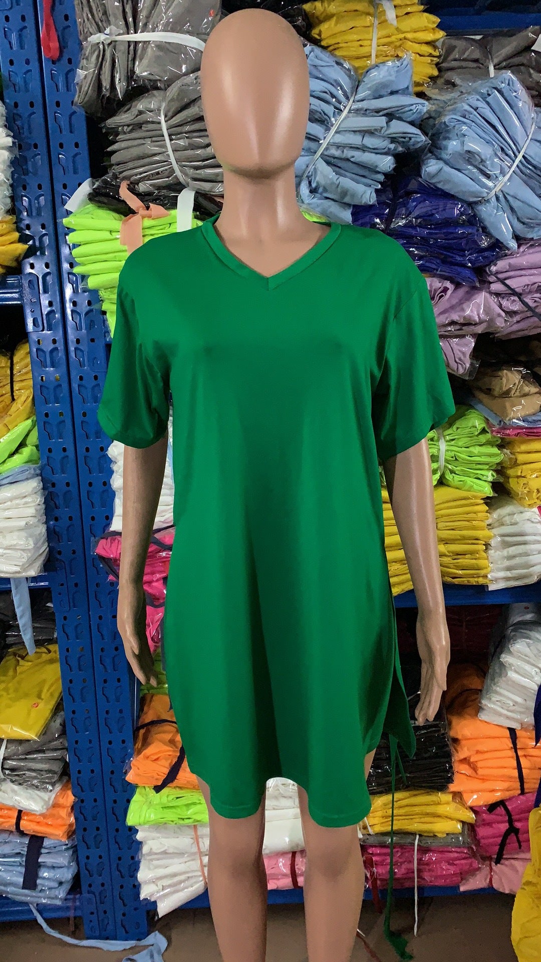 Women Summer Solid Slit Short Sleeve Top and Shorts Two-piece Set 18