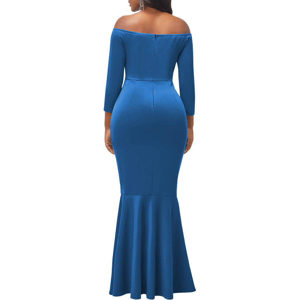 Sexy Fashion Solid Off Shoulder Slit Women's Evening Dress 6