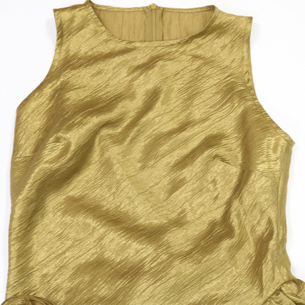 Round Neck Glitter Crinkle Irregular Solid Color Dress 15