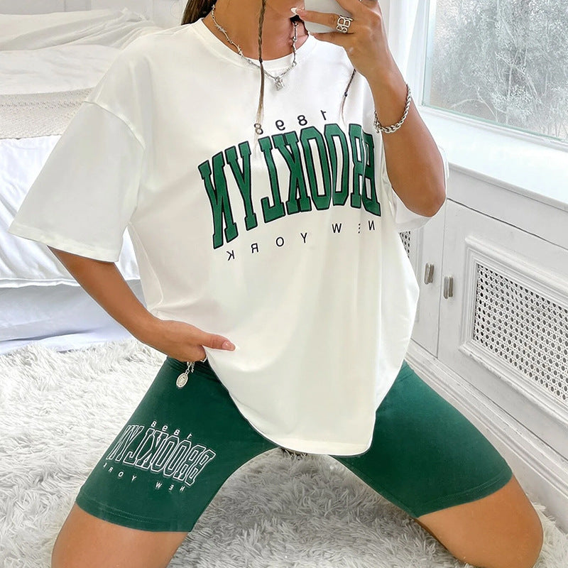 Women Loose Printed Short Sleeve T-Shirt and Shorts Casual Two-piece Set 5