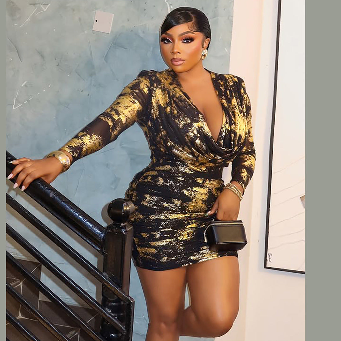 Women autumn flared neck bodycon dress 3