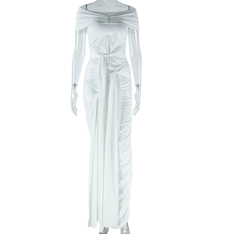 Women Solid Sexy Off Shoulder Sleeveless Slit Dress 8