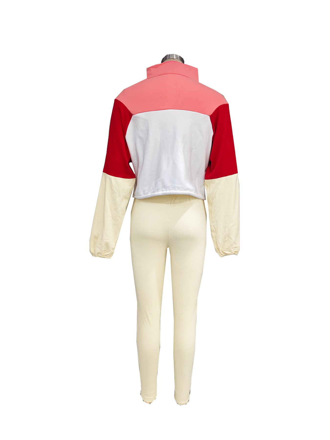 Autumn Contrast Color Zipper Patchwork Top Tight Fitting Pants Sports Two-Piece Set 10