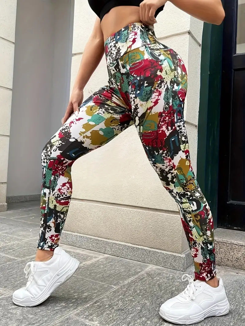 Printed Elastic Waist Butt Lift Tight Fitting Casual Leggings High Waist Sports Fitness Yoga Pants 3