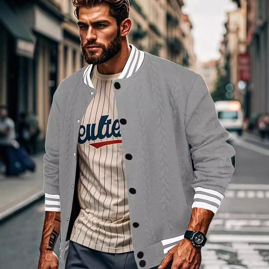 Men's jacquard trendy Solid baseball Coat 9