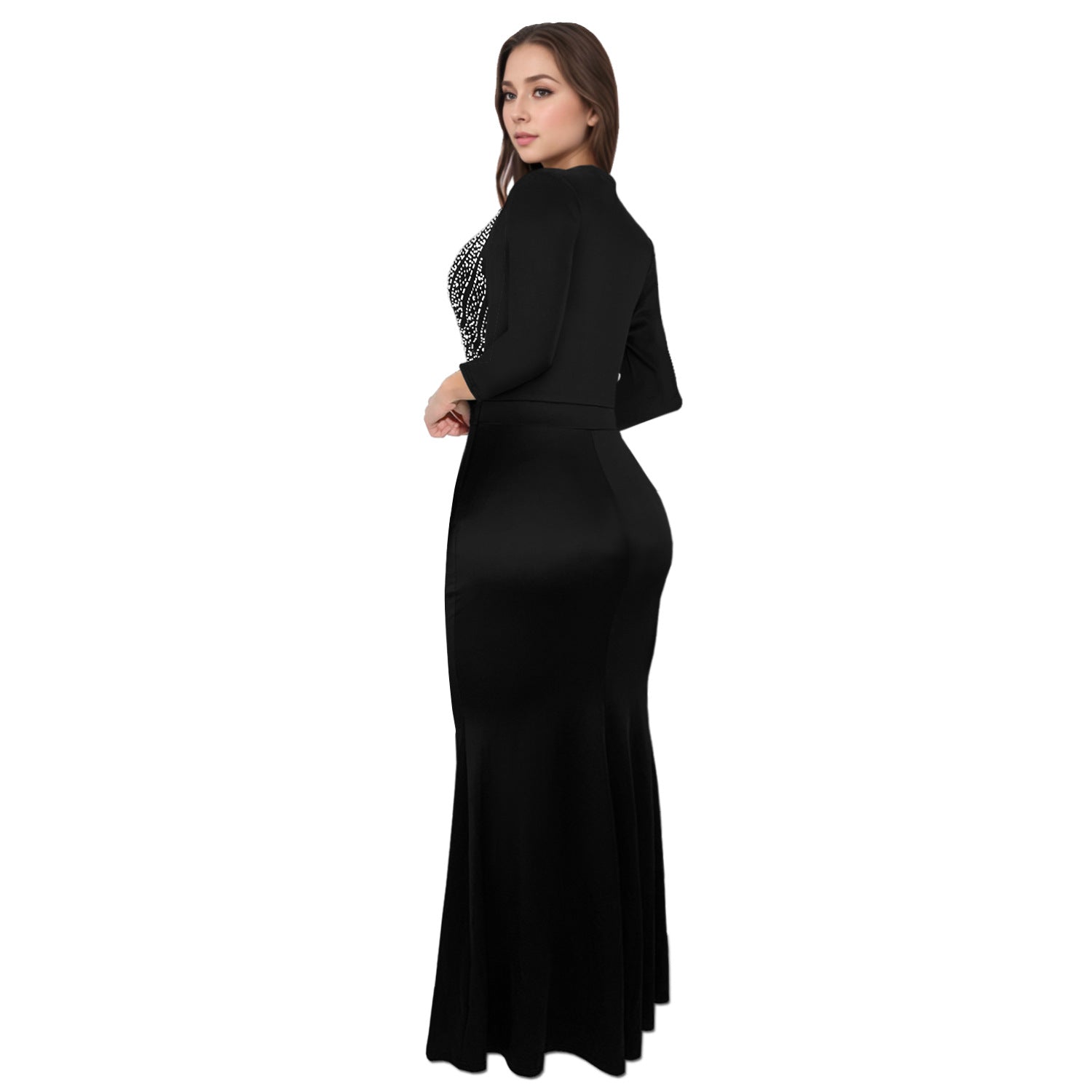 Women's Chic Elegant Beaded Half Sleeve V-Neck Fashionable Dress 11
