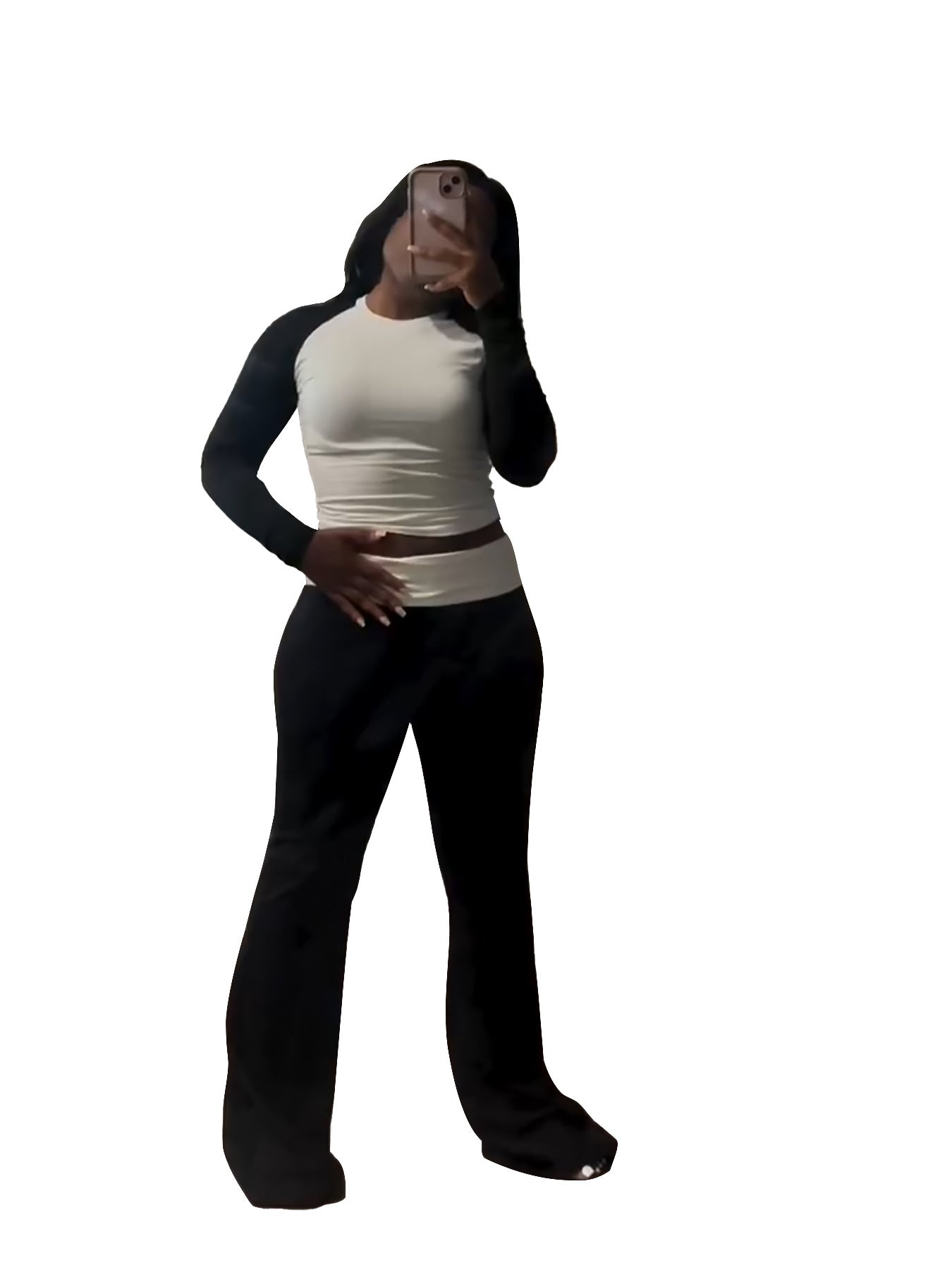 Women's Contrast Color Tight Fitting High Waist Slim Fit Two Piece Pants Set 5