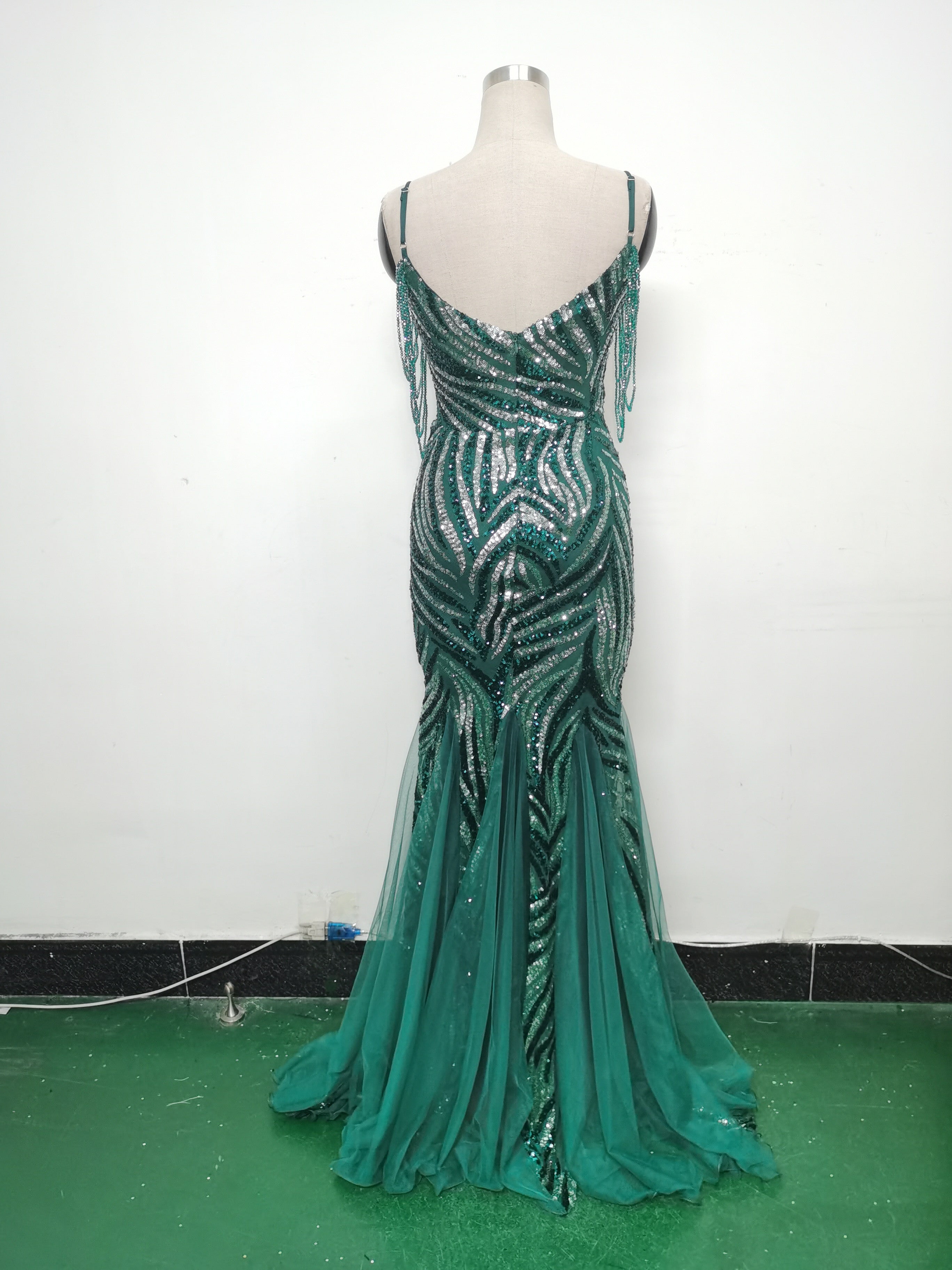 Sequin Patchwork Mesh strap luxury evening dress 33