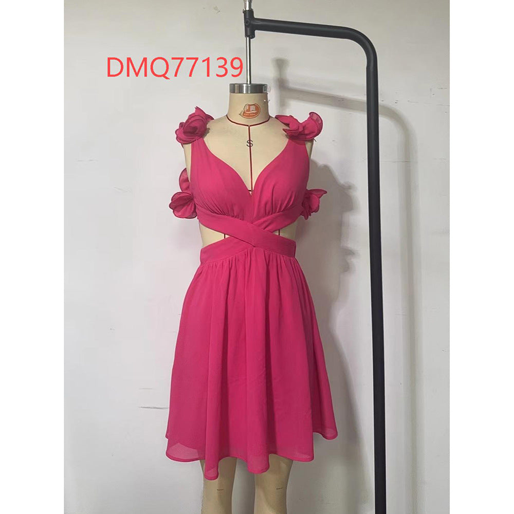 Women summer hollow lace suspender backless dress 10