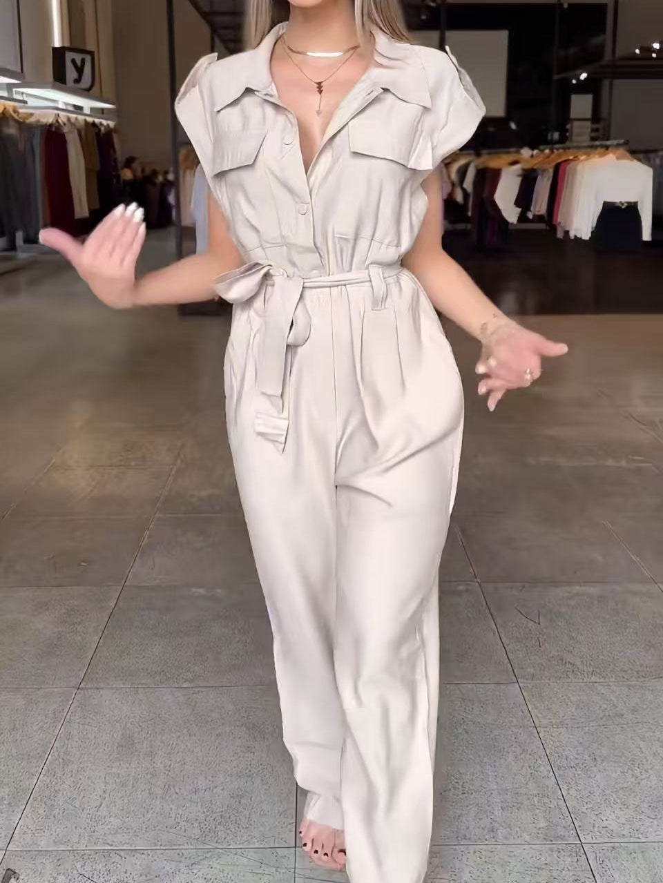 Women Sleeveless Cargo Wide Leg Jumpsuit 5