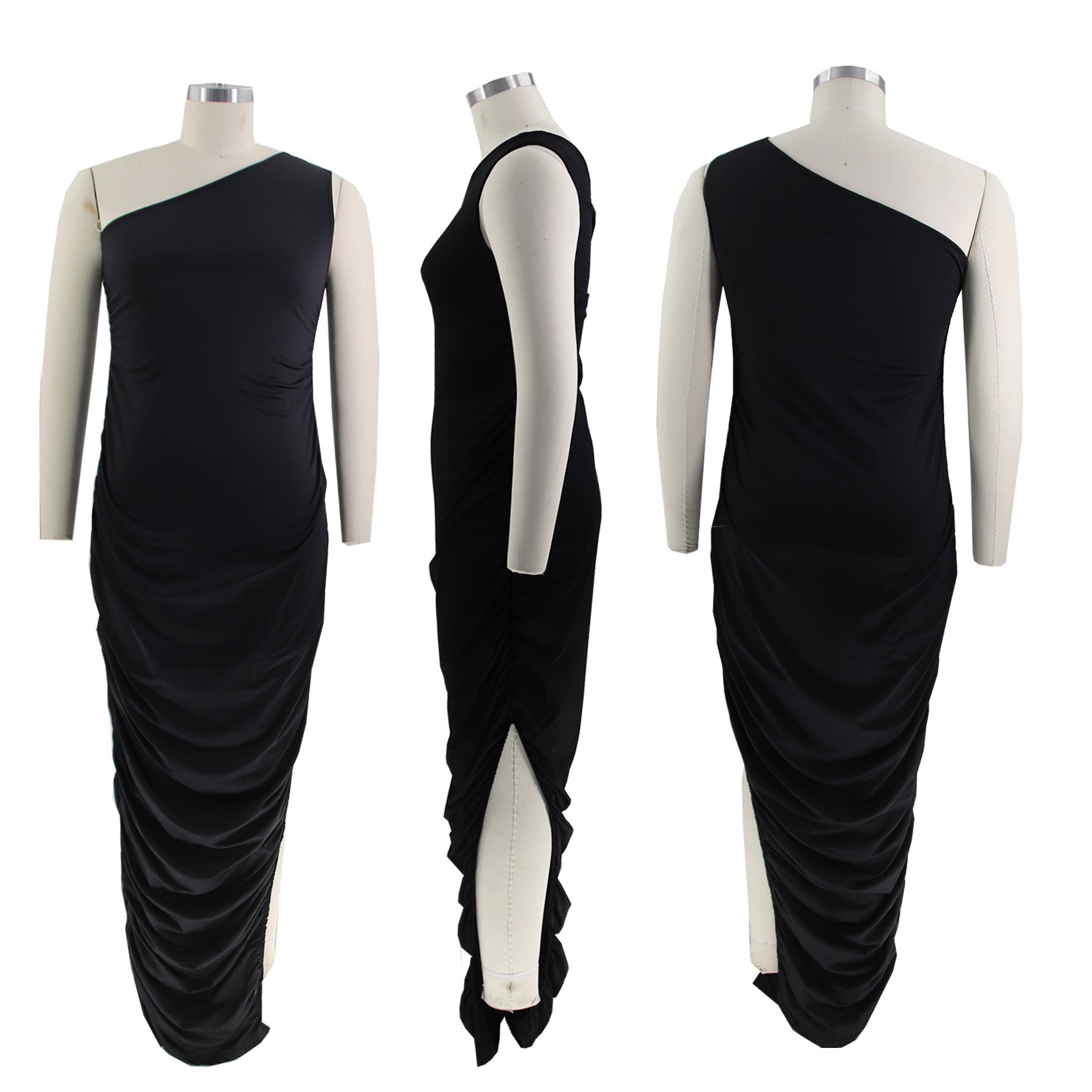 Women's Fashion Plus Size Summer One Shoulder Irregular Pleated Dress 11