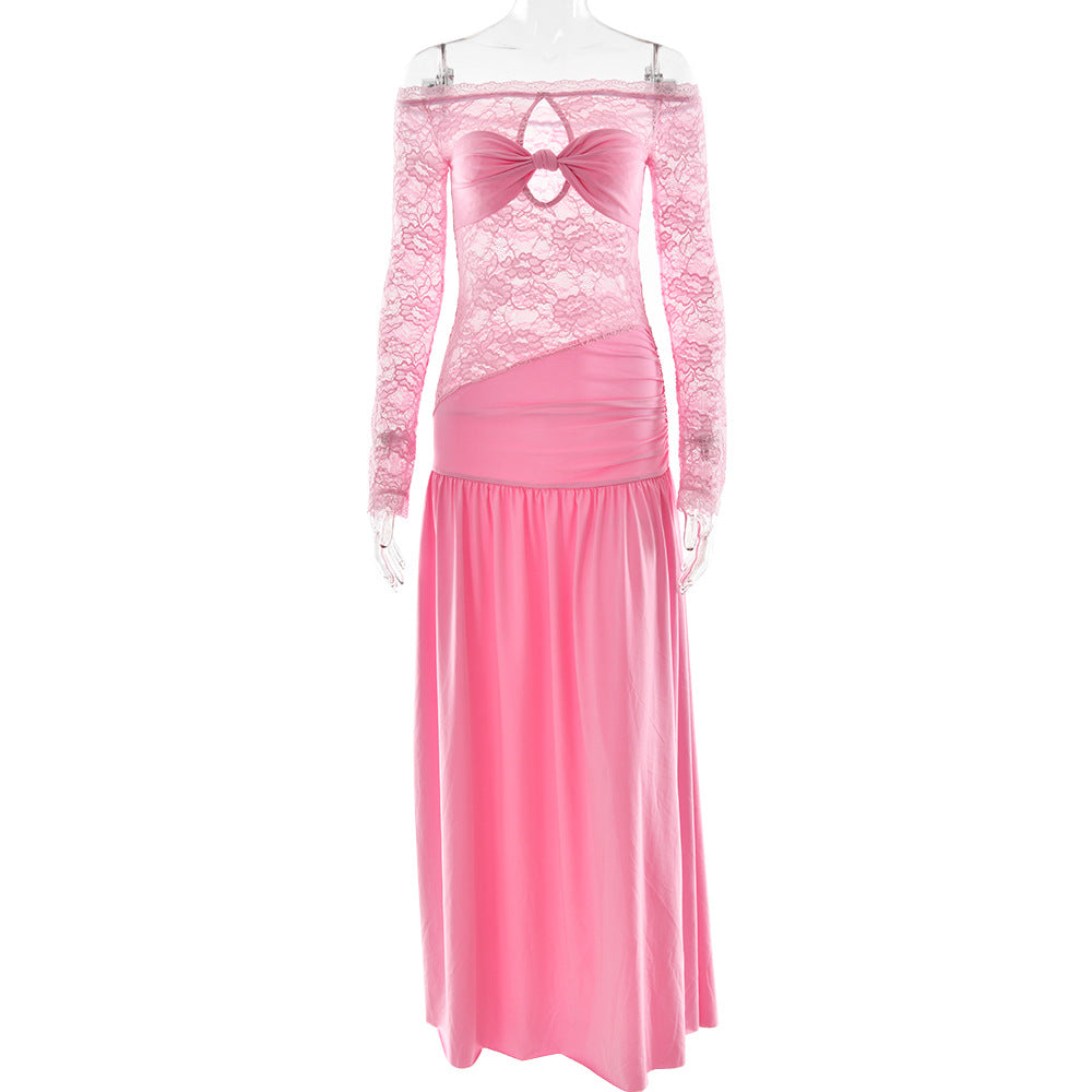 Women Summer Hollow Off Shoulder Sexy Slit Dress 10