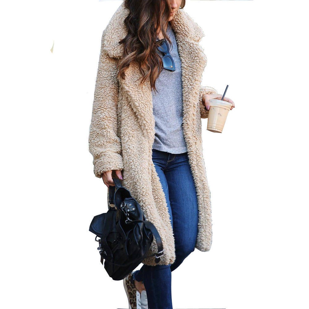 Autumn And Winter Long-Sleeved Turndown Collar Women's Plush Long Coat 10