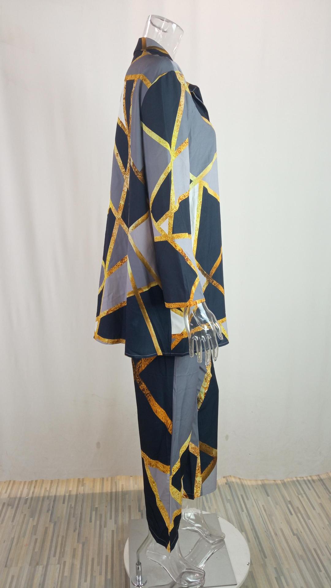 Early Spring Women's Chic Street Print Long Sleeve Fashion Casual Two Piece Pants Set 30