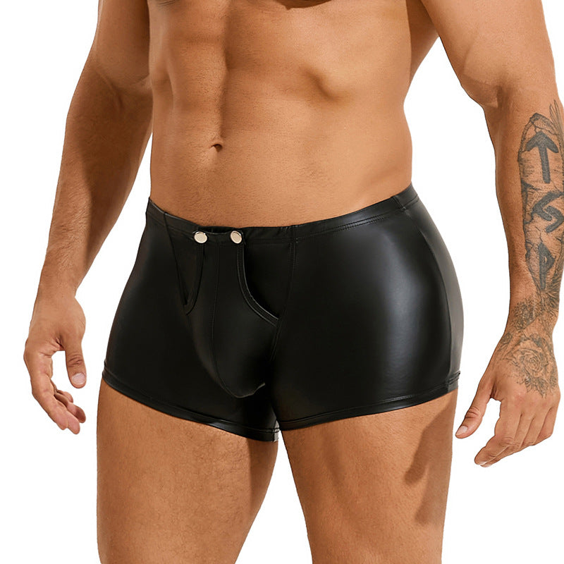 Men's Sexy Pu-Leather Square Leg Shorts 6