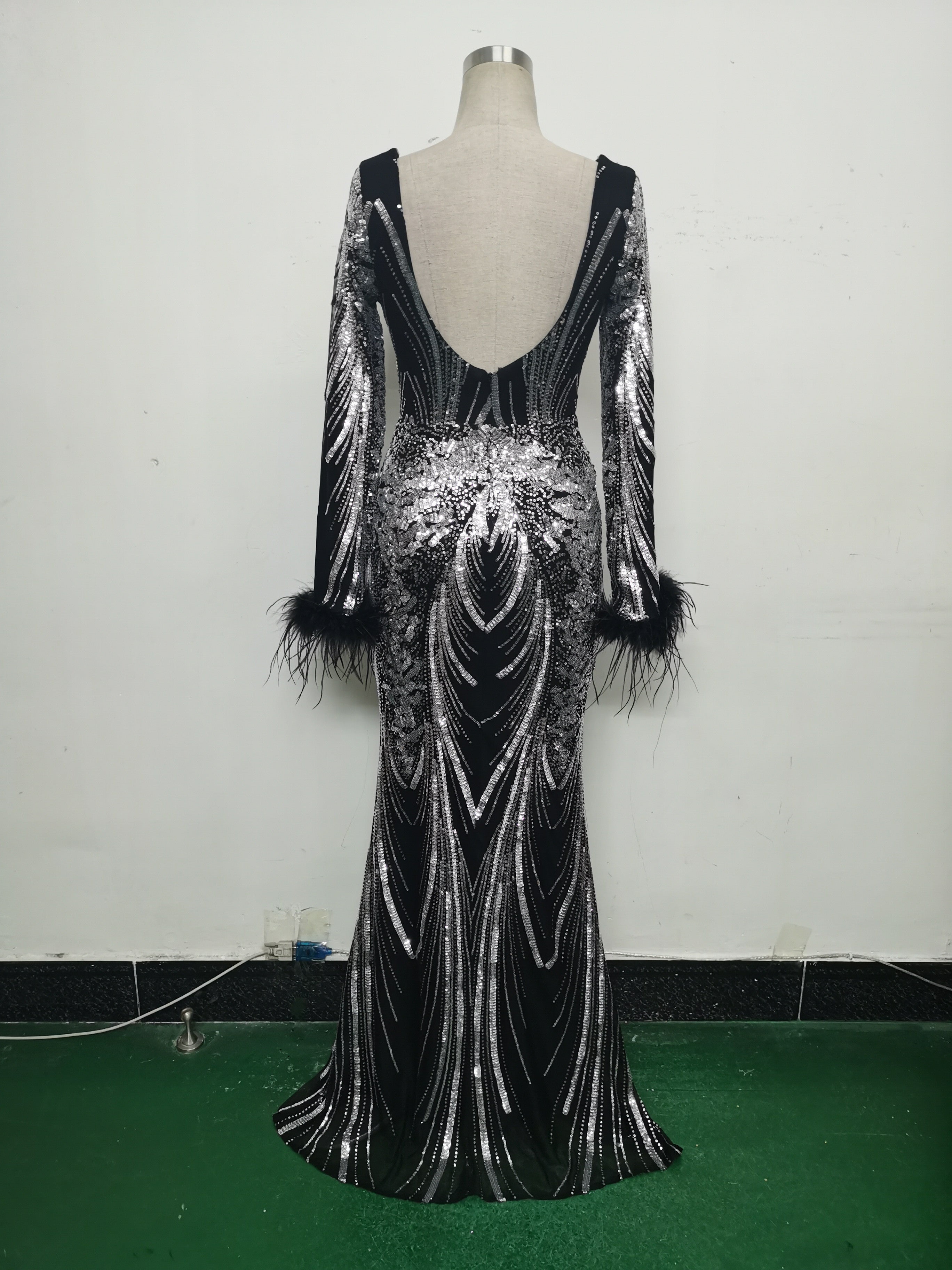 Women Positioning Flower Ostrich Feather Evening Dress 25