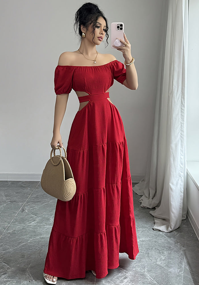Women Off Shoulder French sexy Holidays Open Waist waist red dress