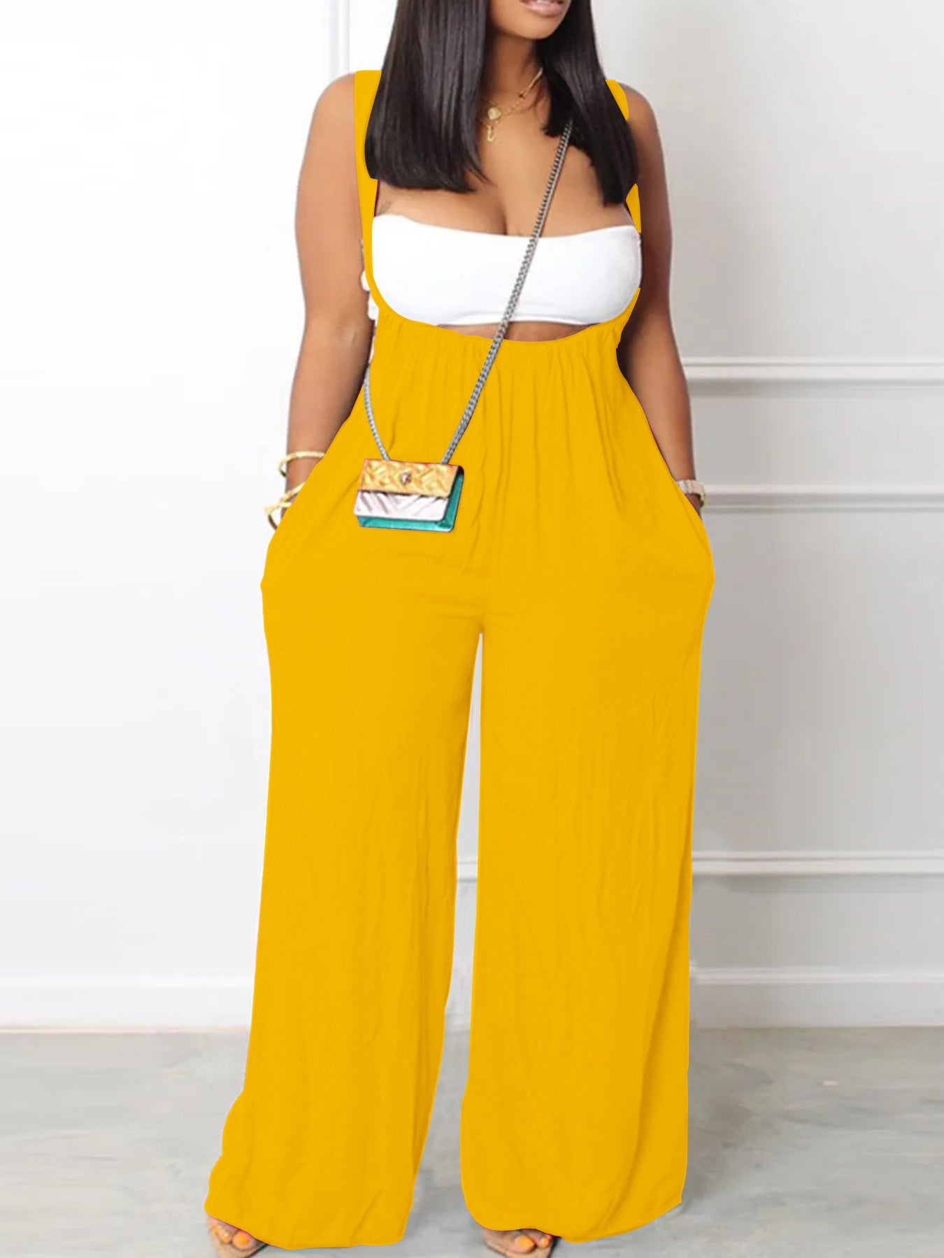 Drawstring Suspenders Wide Leg Trousers Strapless Crop Top Two-Piece Set 7