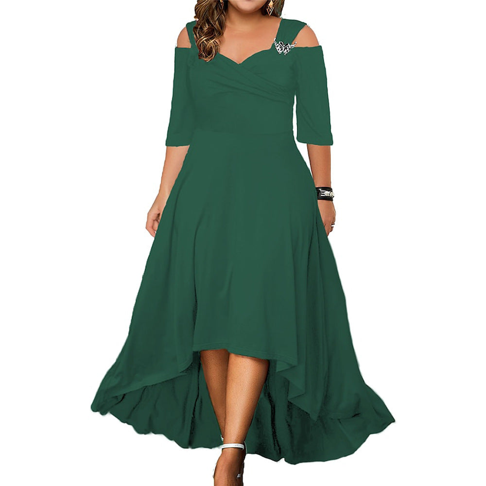 Solid Color Sexy Off Shoulder Swing Dress Summer Plus Size Women's Maxi Dress 5